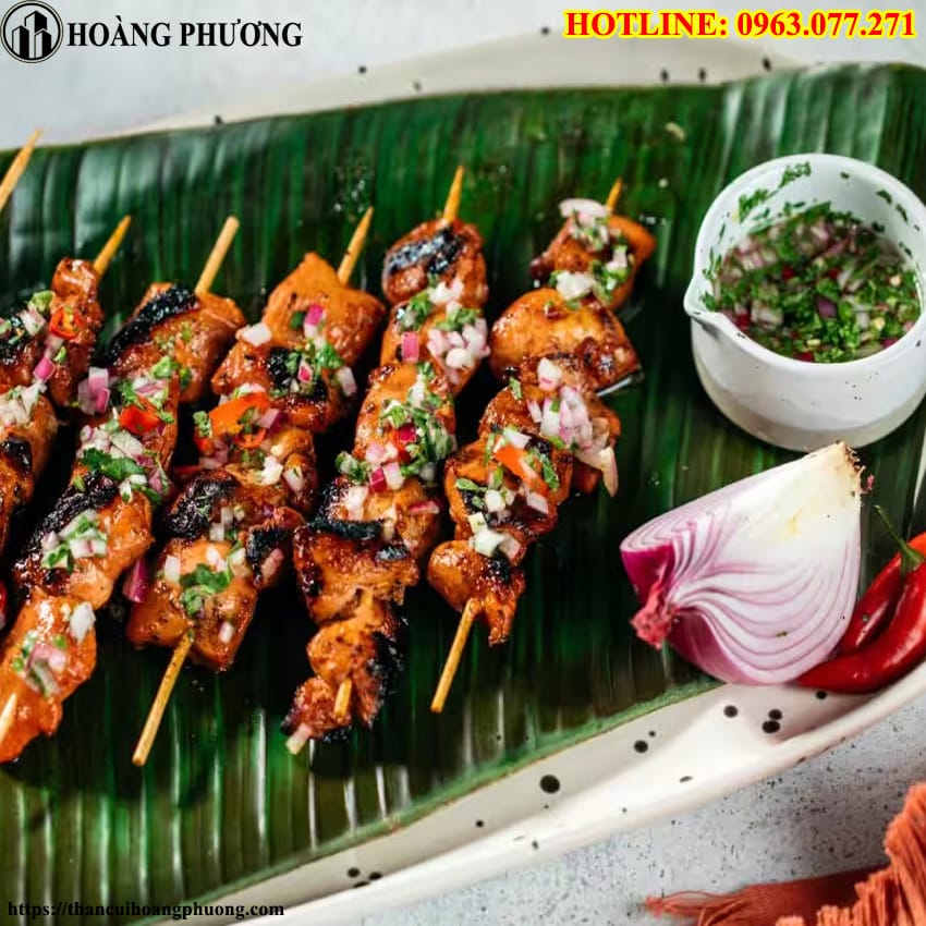 Cách thịt xiên que nướng bằng than củi